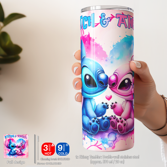 Stitch & Angel Love Box – Custom Name | Includes Plush, Tote Bag, Pouch & Drinkware Set & More