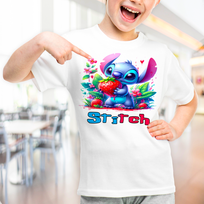 Stitch Strawberry Love Kids' Performance T-Shirt - Custom Name | Ultra-Soft & Fade-Proof!
