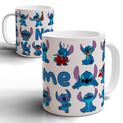 Stitch Character Collage Ceramic Mug – Custom Name | Vibrant & Comfortable