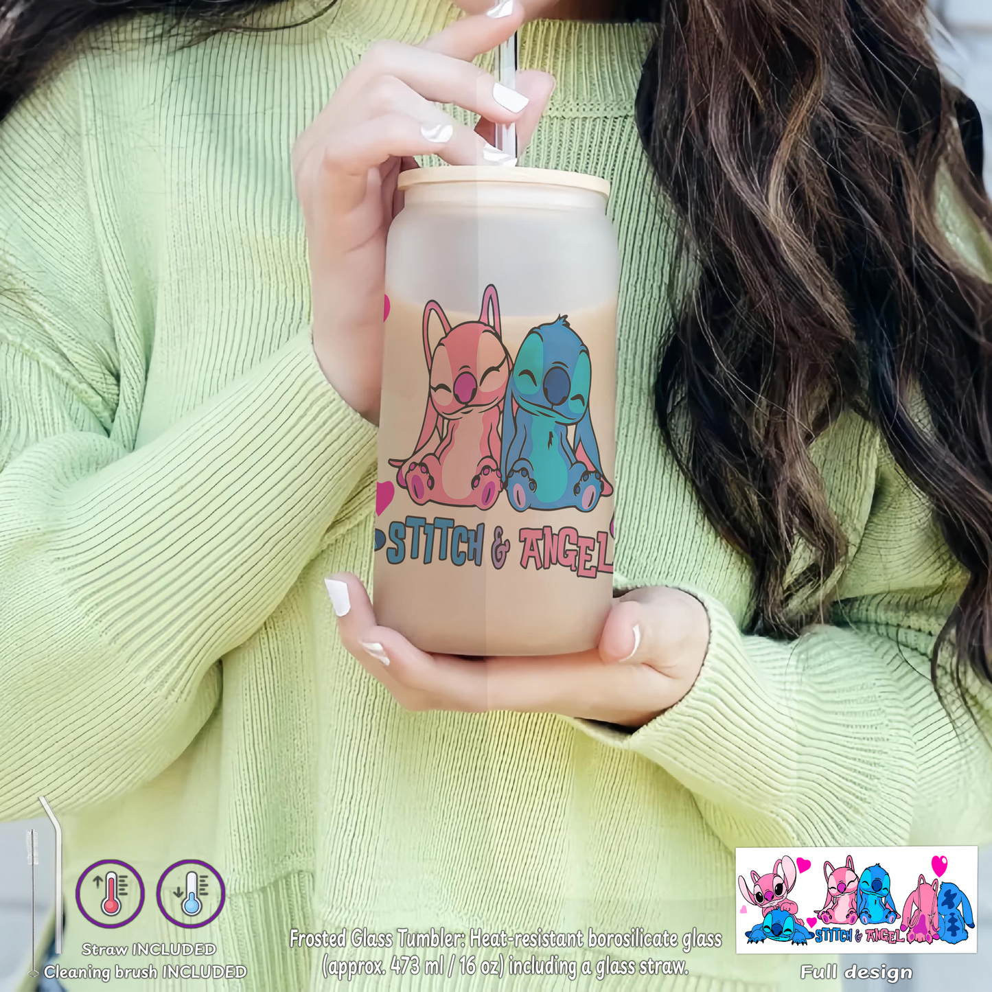 Stitch & Angel Love Box – Custom Name | Includes Plush, Tote Bag, Pouch & Drinkware Set & More