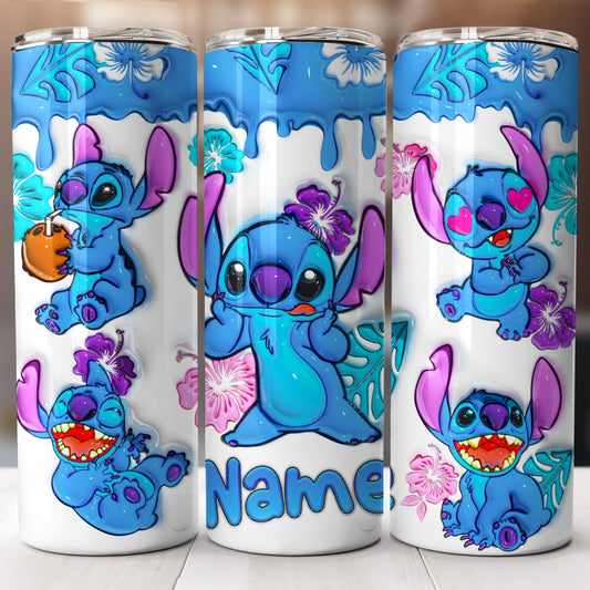 Stitch 3D Tropical Whimsy 20oz Tumbler – Custom Name | Sliding Lid & Straw