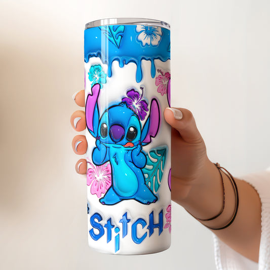 Stitch Tropical 3D Skinny Tumbler - Custom Name (20oz) | Insulated Stainless Steel Travel Cup