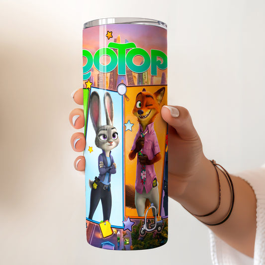 Zootopia City Skyline Panels Skinny Tumbler - Custom Name (20oz) | Insulated Stainless Steel Travel Cup