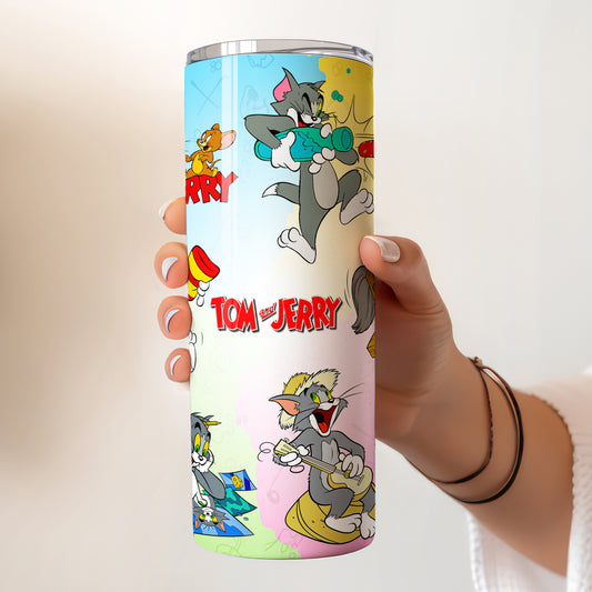 Tom & Jerry Classic Chase Skinny Tumbler - Custom Name (20oz) | Insulated Stainless Steel Travel Cup