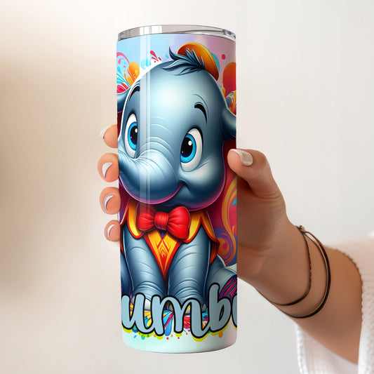 Dumbo Colorful Paint Splash Skinny Tumbler - Custom Name (20oz) | Insulated Stainless Steel Travel Cup