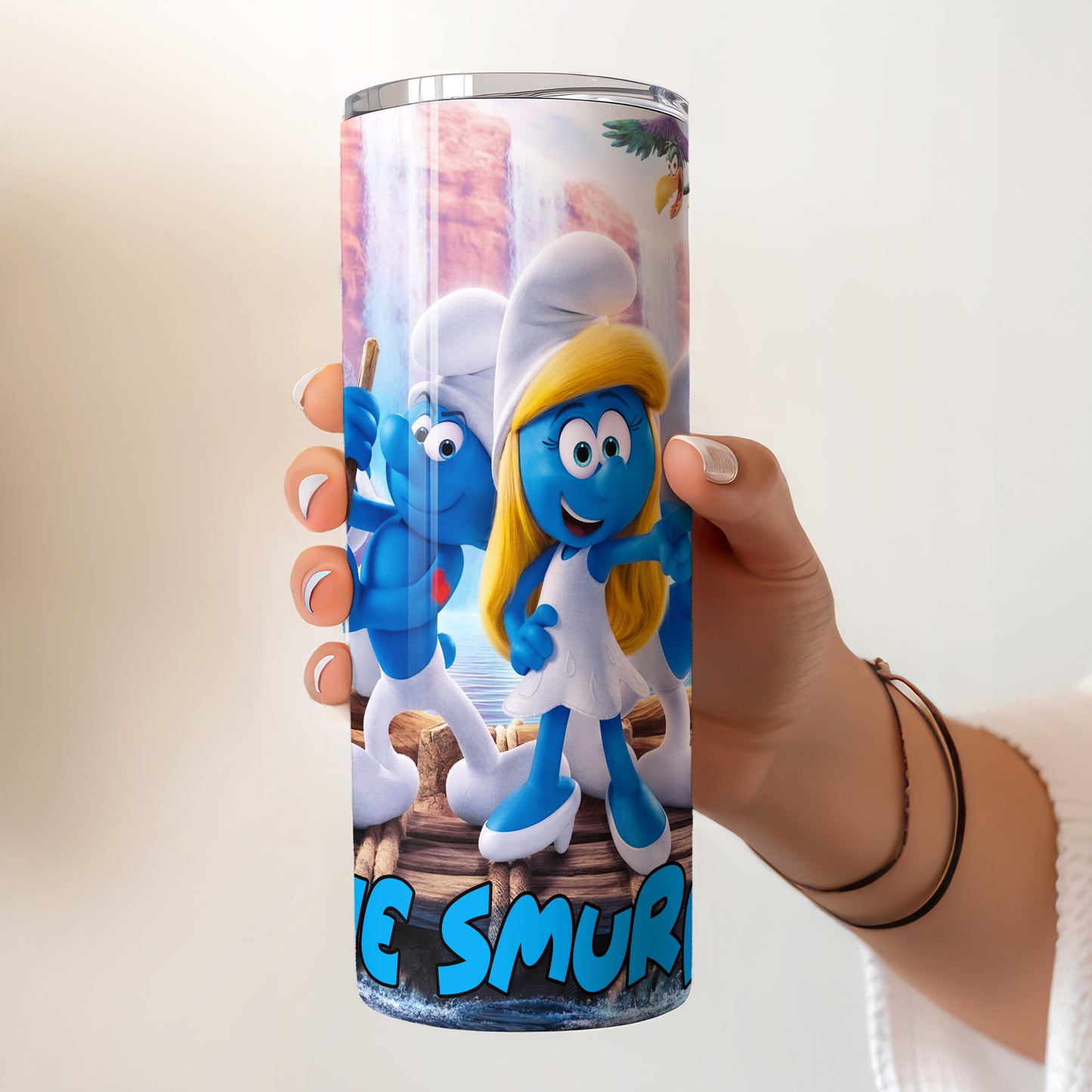The Smurfs River Rafting Skinny Tumbler - Custom Name (20oz) | Insulated Stainless Steel Travel Cup