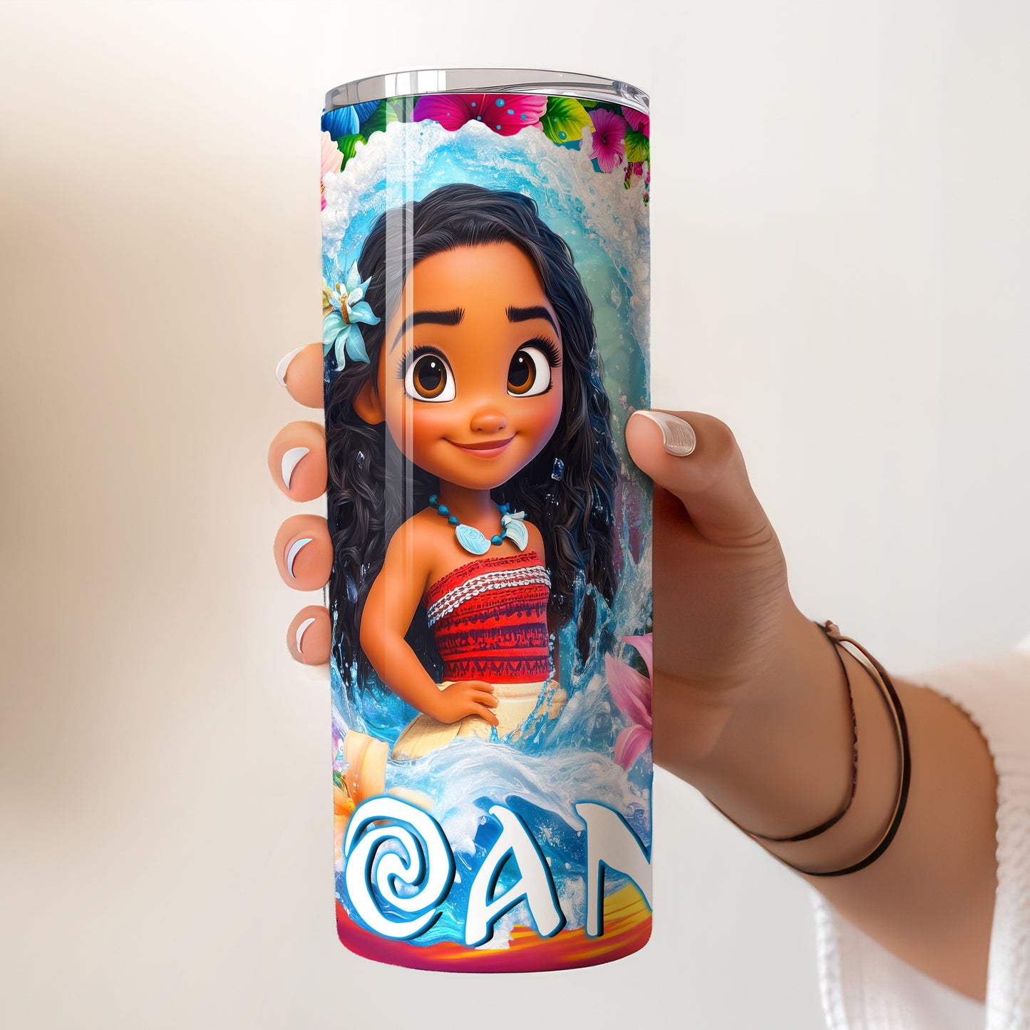 Chibi Moana Tropical Ocean Skinny Tumbler - Custom Name (20oz) | Insulated Stainless Steel Travel Cup
