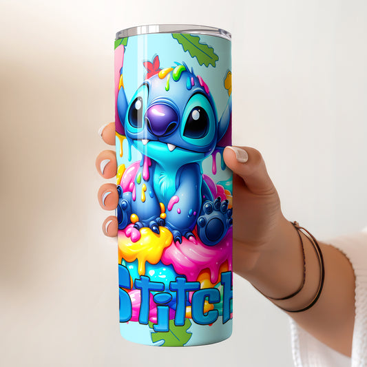 Stitch Rainbow Drip Skinny Tumbler - Custom Name (20oz) | Insulated Stainless Steel Travel Cup