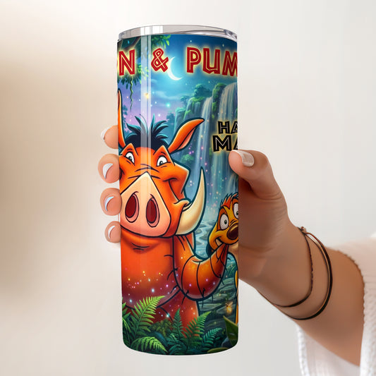 Timon & Pumbaa Hakuna Matata Skinny Tumbler - Custom Name (20oz) | Insulated Stainless Steel Travel Cup