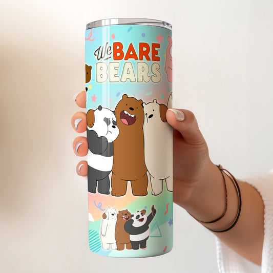 We Bare Bears Pastel Collage Skinny Tumbler - Custom Name (20oz) | Insulated Stainless Steel Travel Cup