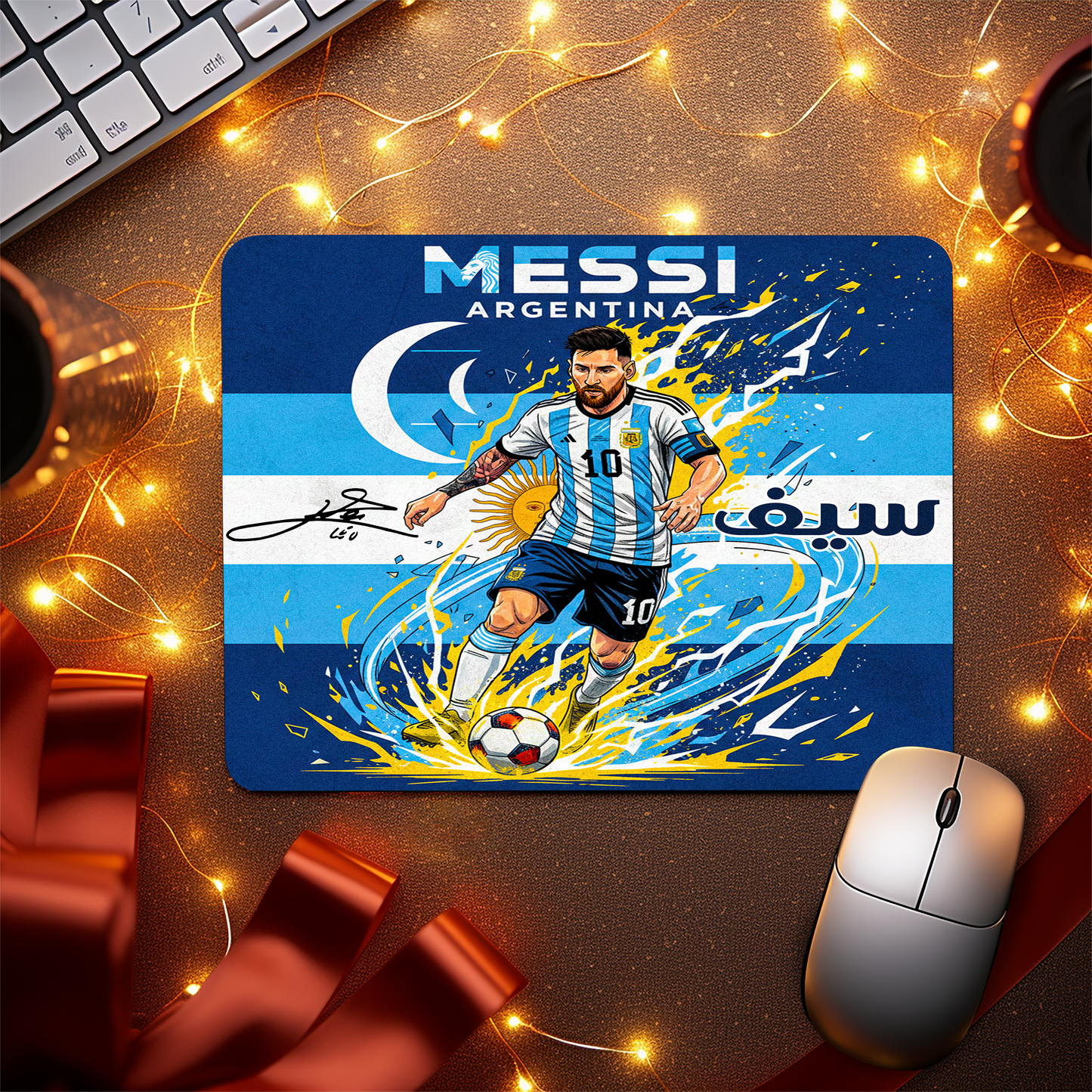 Lionel Messi Argentina Champion Box – Custom Name | Includes Drinkware Set, Pouch & More
