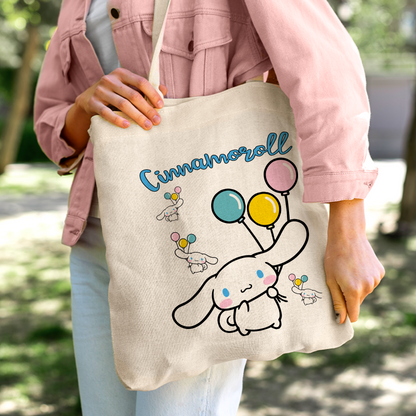 Cinnamoroll Balloon Linen Tote Bag - Custom Name (35x45cm) | Eco-Friendly Lightweight Shopping & Everyday Carrier