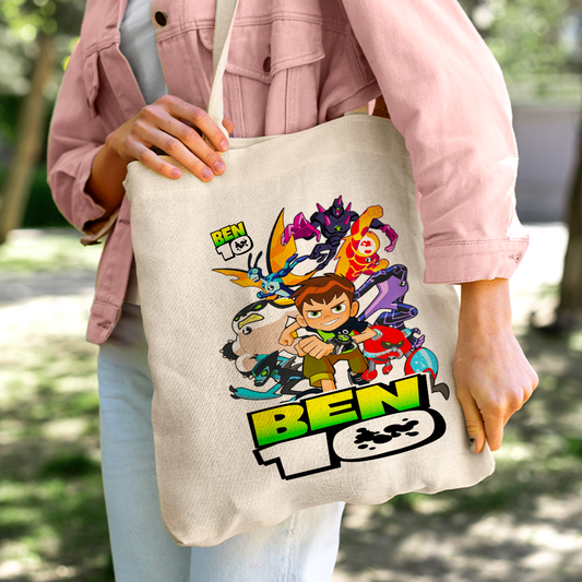 Ben 10 Alien Force Linen Tote Bag - Custom Name (35x45cm) | Eco-Friendly Lightweight Shopping & Everyday Carrier