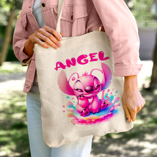 Angel Pink Alien Linen Tote Bag - Custom Name (35x45cm) | Eco-Friendly Lightweight Shopping & Everyday Carrier