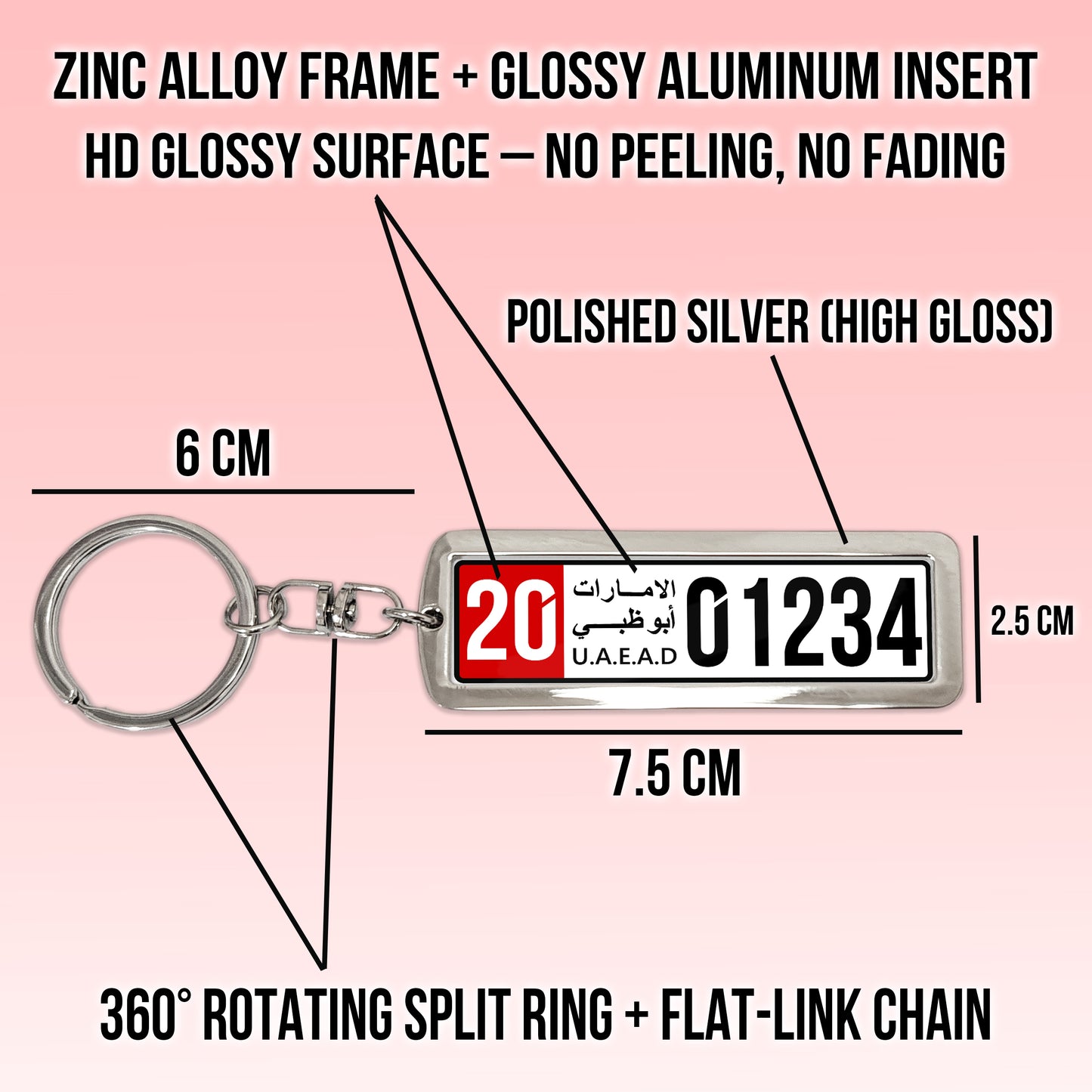 Custom UAE License Plate Keychain – Double-Sided | All Emirates & Colors | Premium Glossy Finish
