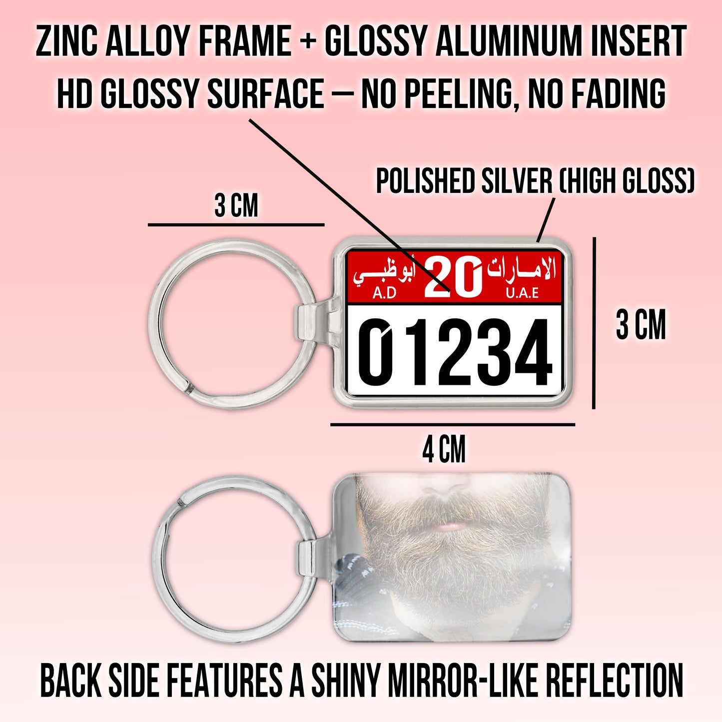 Custom UAE SUV License Plate Keychain – Wide & Single-Sided | All Emirates & Colors | Premium Glossy Finish