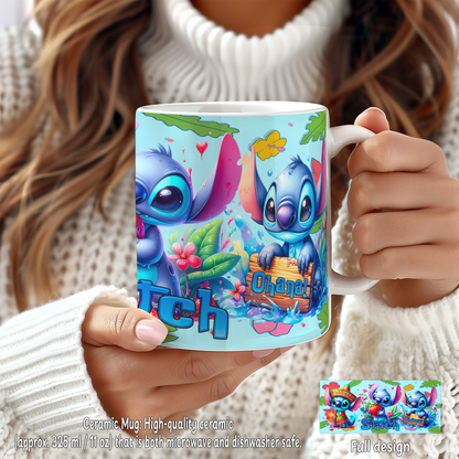 Stitch Strawberry Splash Box – Custom Name | Includes Plush, Tote Bag, Pouch & Drinkware Set & More