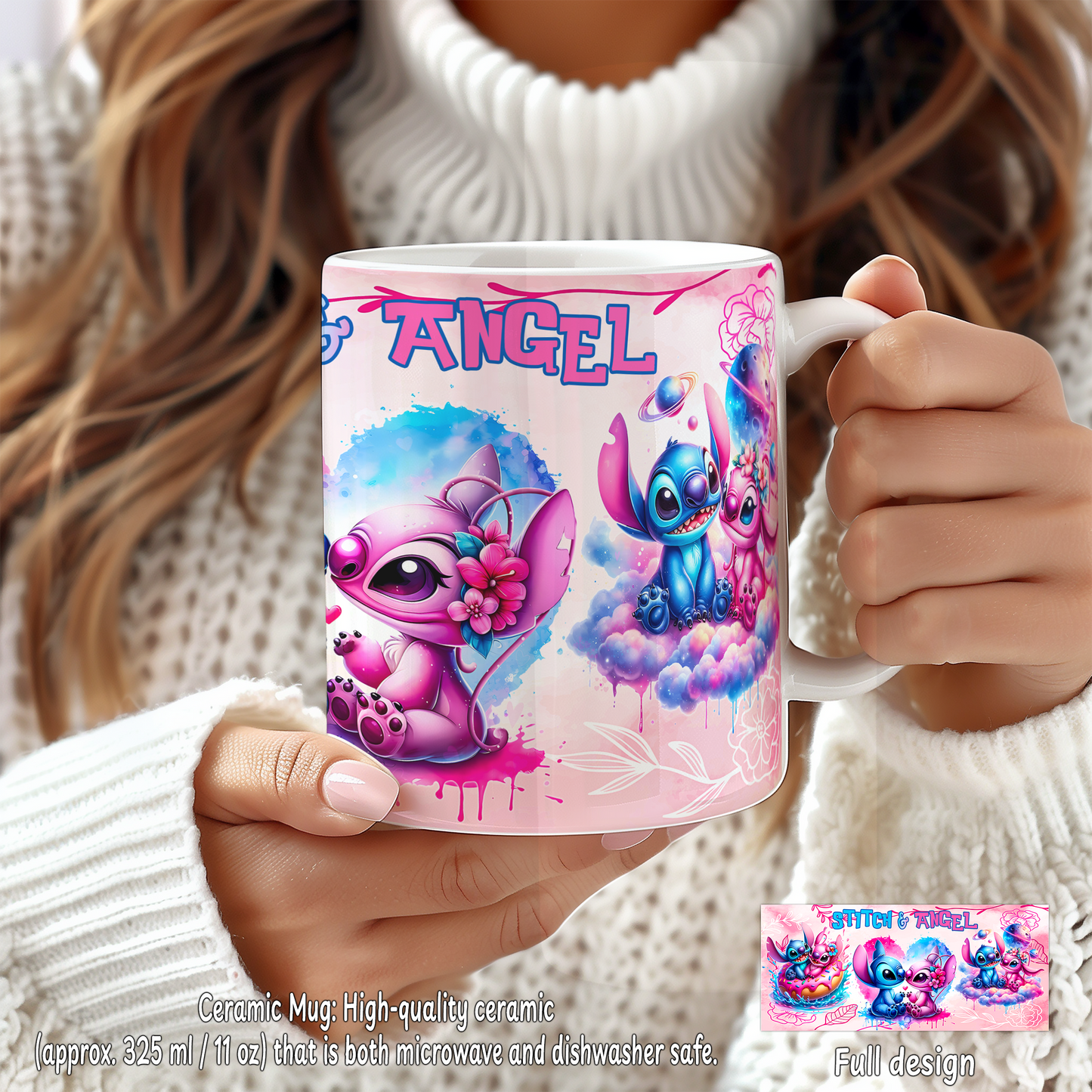 Stitch & Angel Love Box – Custom Name | Includes Plush, Tote Bag, Pouch & Drinkware Set & More