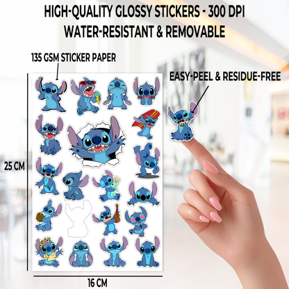 Stitch Character Sticker Sheet | High-Quality, Water-Resistant & Removable