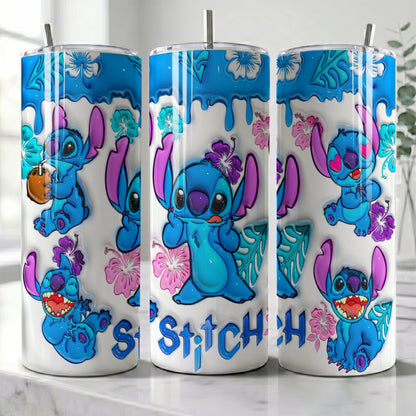 Stitch Tropical 3D Skinny Tumbler - Custom Name (20oz) | Insulated Stainless Steel Travel Cup