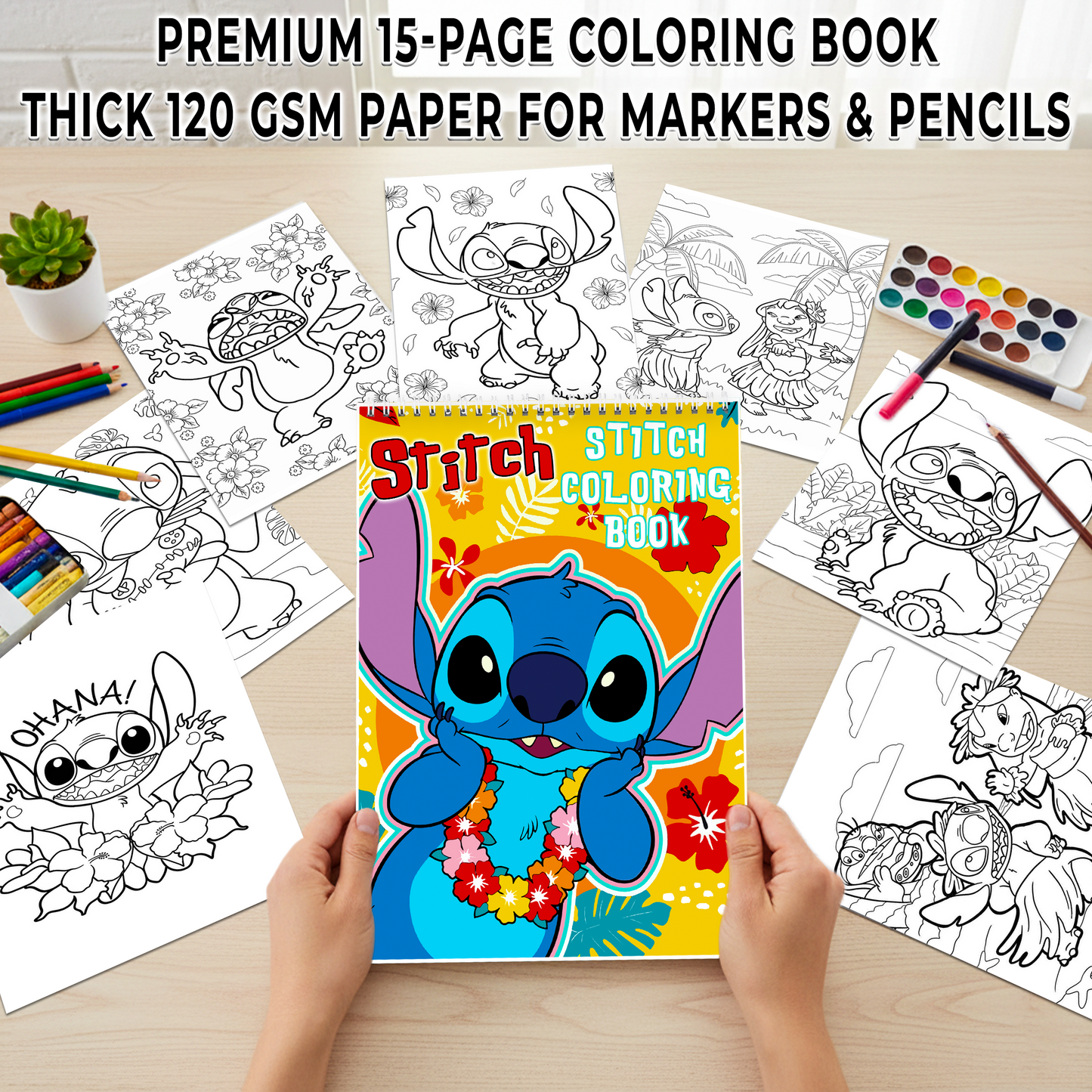 Stitch Ohana Coloring Book - 15-Page A4 - Custom Name | Premium & Durable