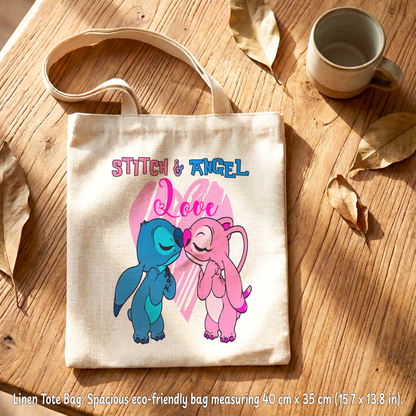 Stitch & Angel Love Box – Custom Name | Includes Plush, Tote Bag, Pouch & Drinkware Set & More