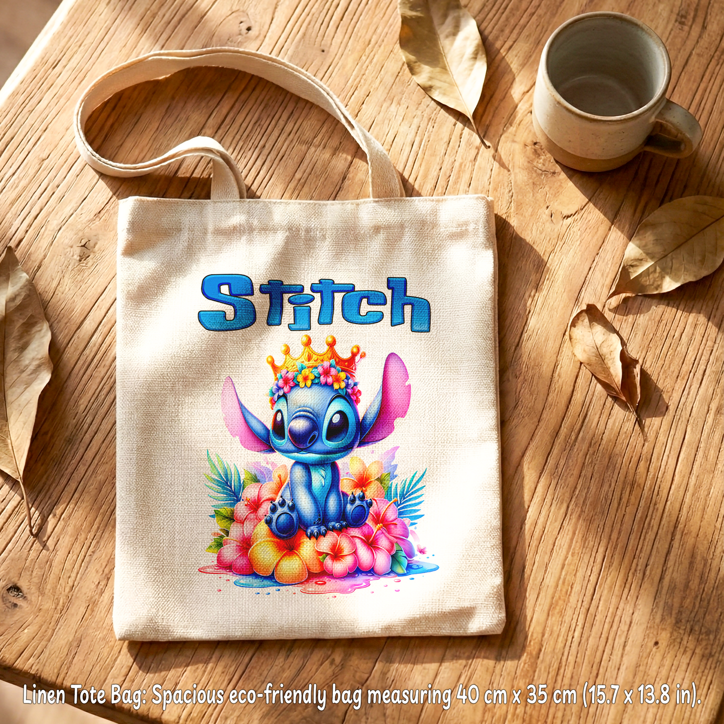 Stitch Floral Crown Box – Custom Name | Includes Plush, Tote Bag, Pouch & Drinkware Set & More