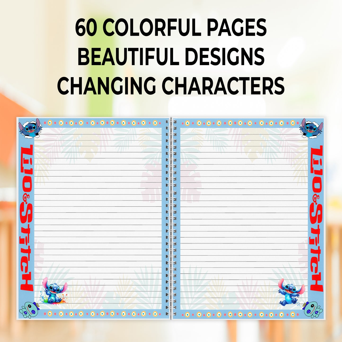 Stitch Splash Whimsy Spiral Notebook – A5 | 60 Pages (30 Sheets) | Cute & Colorful Design