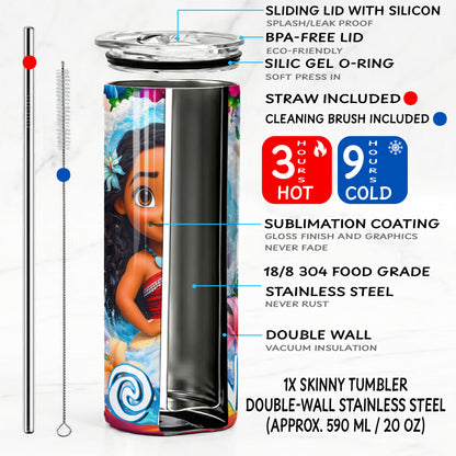 Chibi Moana Tropical Ocean Skinny Tumbler - Custom Name (20oz) | Insulated Stainless Steel Travel Cup