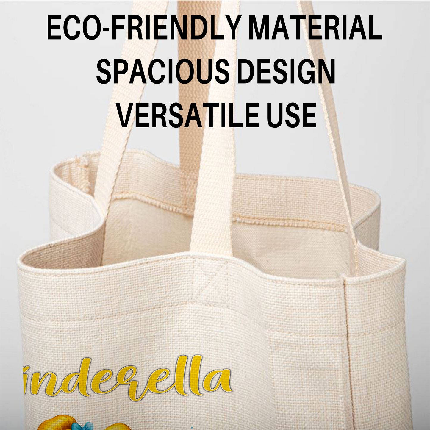 Princess Cinderella Linen Tote Bag - Custom Name (35x45cm) | Eco-Friendly Lightweight Shopping & Everyday Carrier