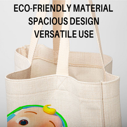 Cocomelon JJ Linen Tote Bag - Custom Name (35x45cm) | Eco-Friendly Lightweight Shopping & Everyday Carrier