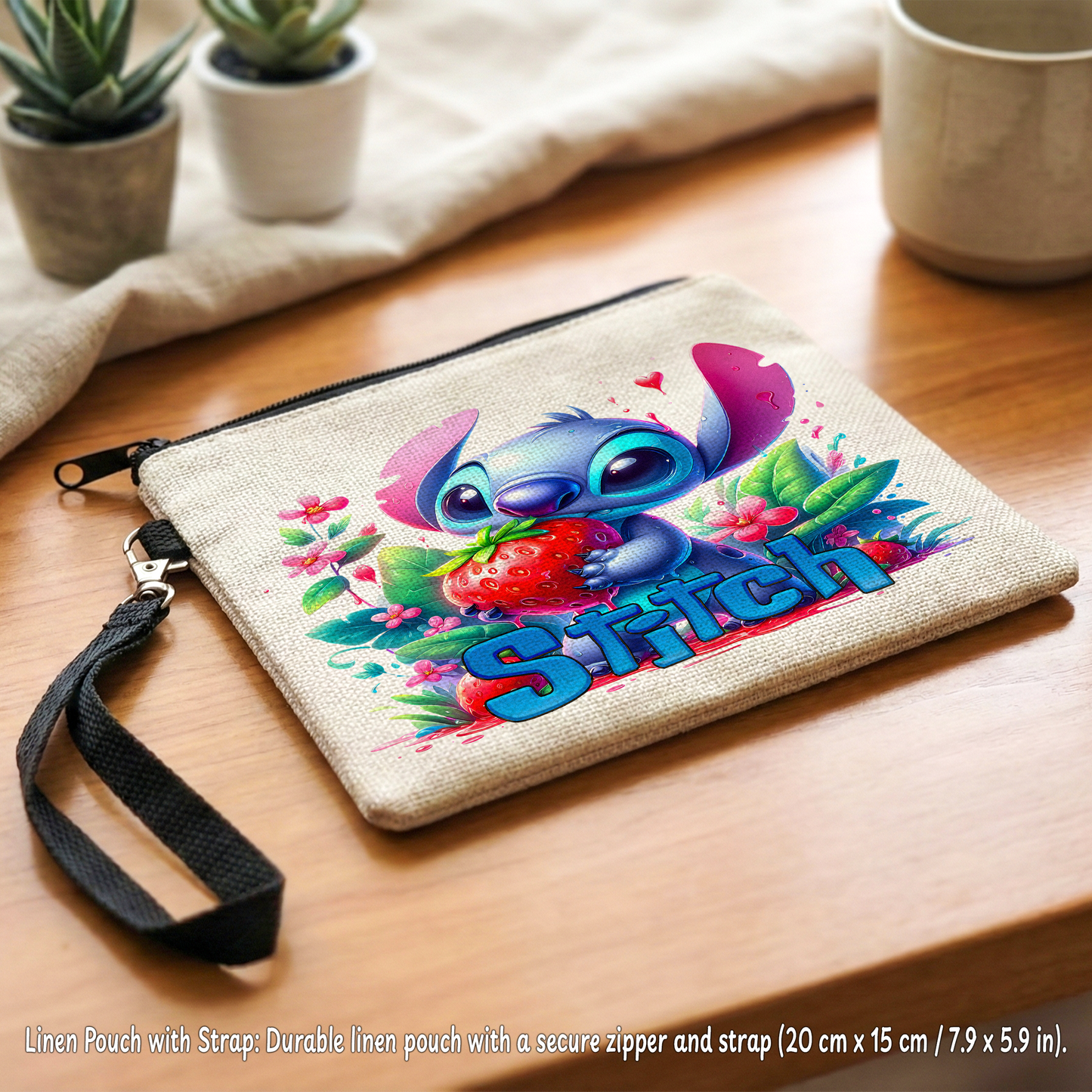Stitch Strawberry Splash Box – Custom Name | Includes Plush, Tote Bag, Pouch & Drinkware Set & More