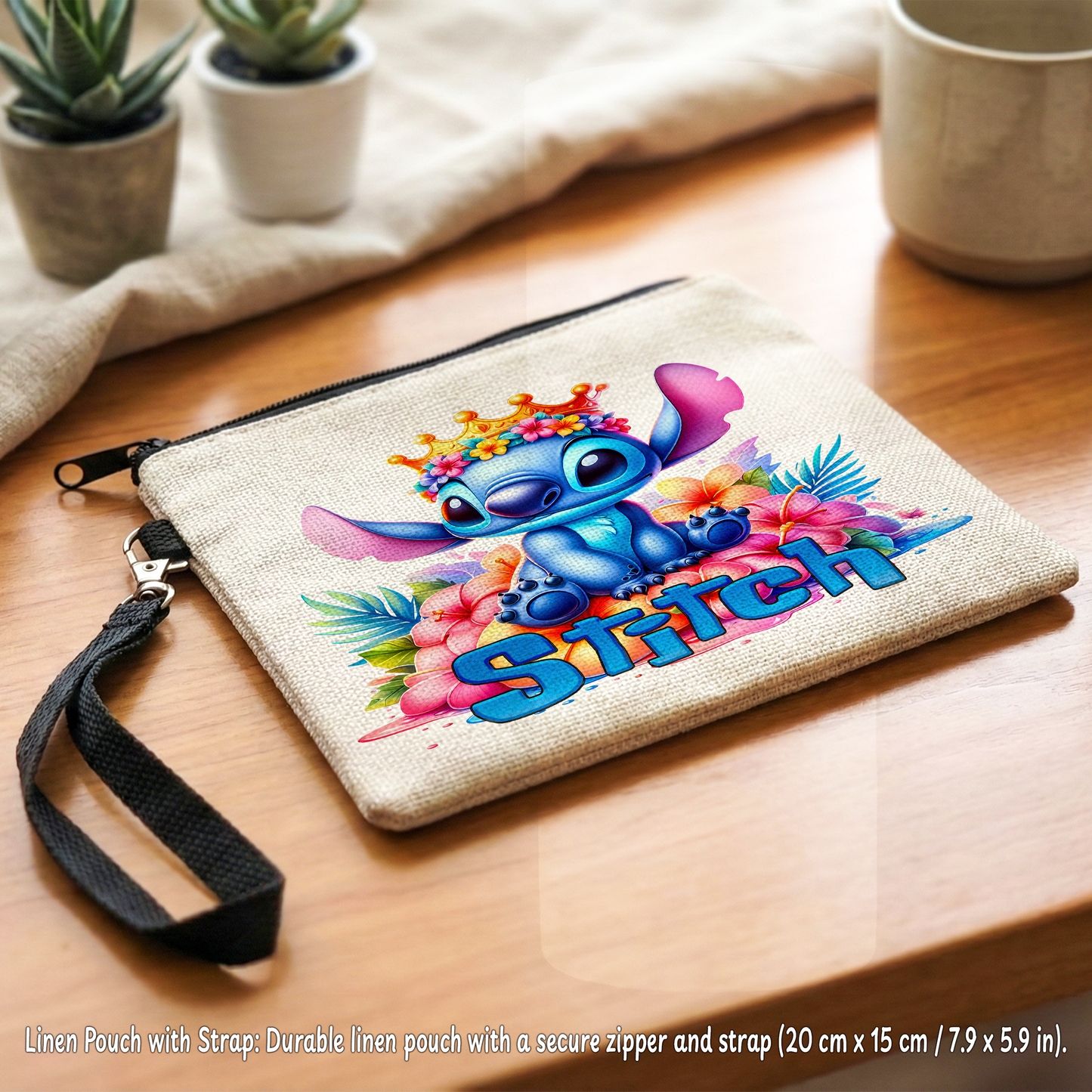 Stitch Floral Crown Box – Custom Name | Includes Plush, Tote Bag, Pouch & Drinkware Set & More