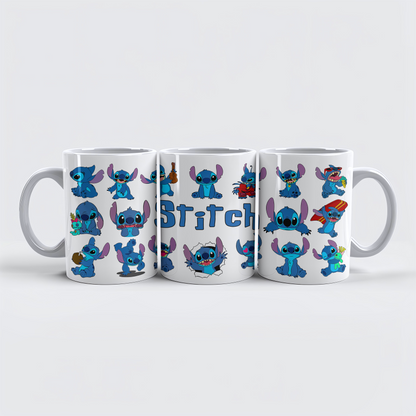 Stitch Character Collage Ceramic Mug – Custom Name | Vibrant & Comfortable