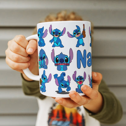 Stitch Character Collage Ceramic Mug – Custom Name | Vibrant & Comfortable
