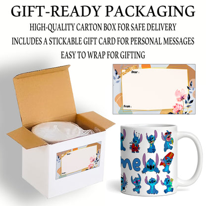 Stitch Character Collage Ceramic Mug – Custom Name | Vibrant & Comfortable