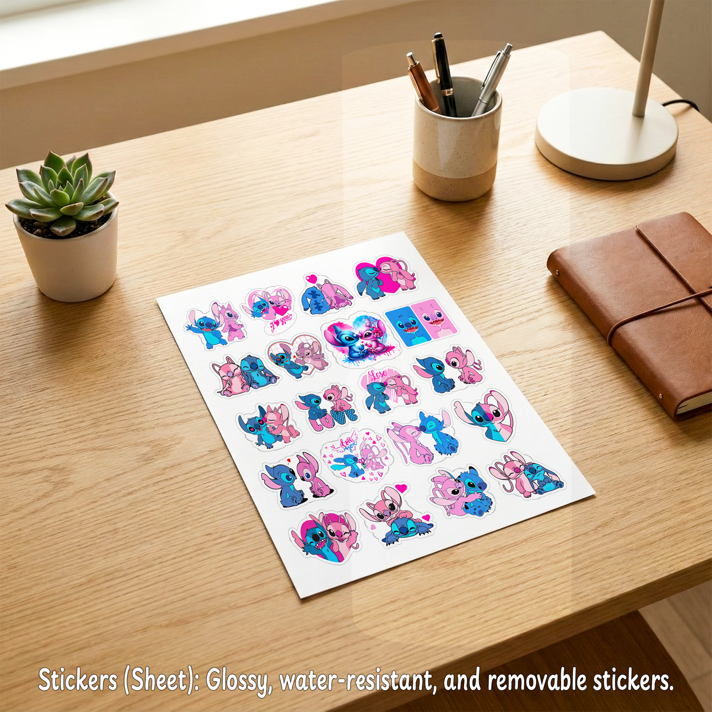 Stitch & Angel Love Box – Custom Name | Includes Plush, Tote Bag, Pouch & Drinkware Set & More