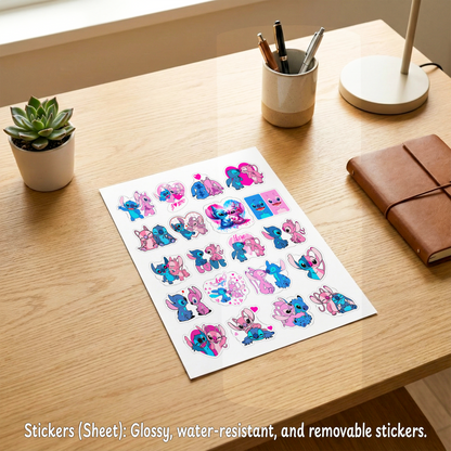 Stitch & Angel Love Box – Custom Name | Includes Plush, Tote Bag, Pouch & Drinkware Set & More