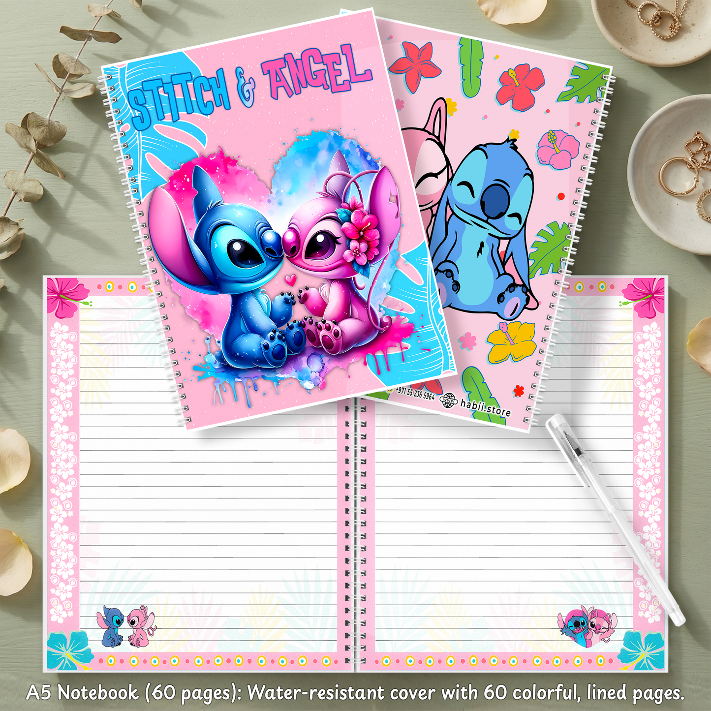 Stitch & Angel Love Box – Custom Name | Includes Plush, Tote Bag, Pouch & Drinkware Set & More