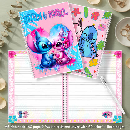 Stitch & Angel Love Box – Custom Name | Includes Plush, Tote Bag, Pouch & Drinkware Set & More