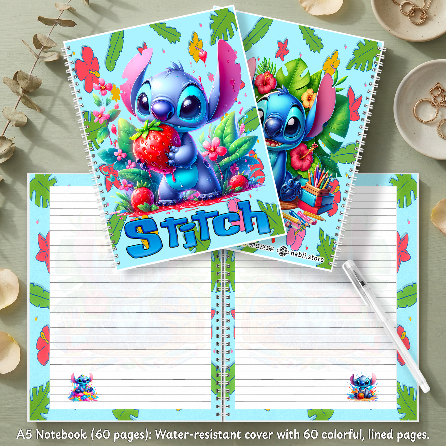Stitch Strawberry Splash Box – Custom Name | Includes Plush, Tote Bag, Pouch & Drinkware Set & More