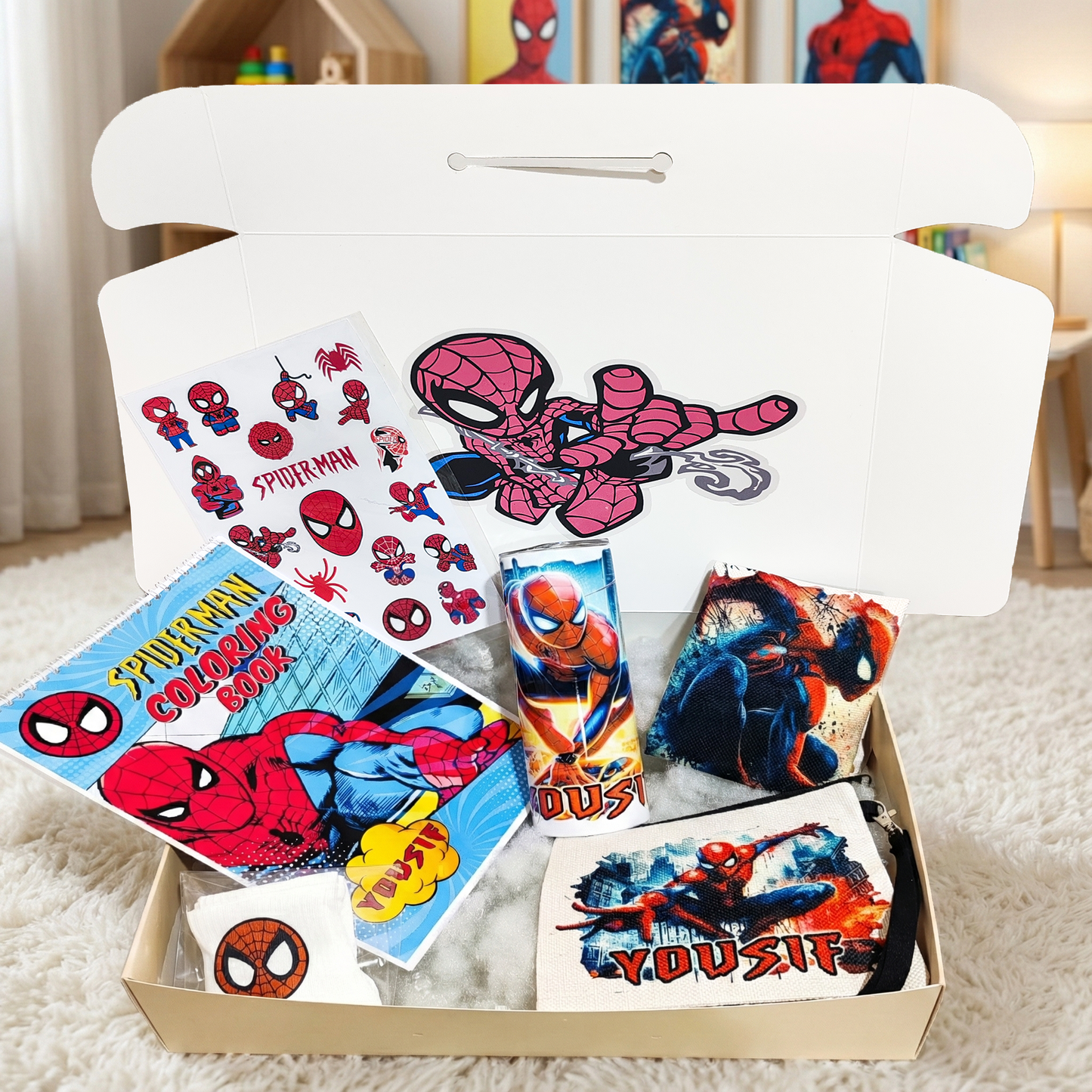 Spider-Man Coloring Activity Box – Custom Name | Includes Coloring Book, Tumbler, Pouch & More