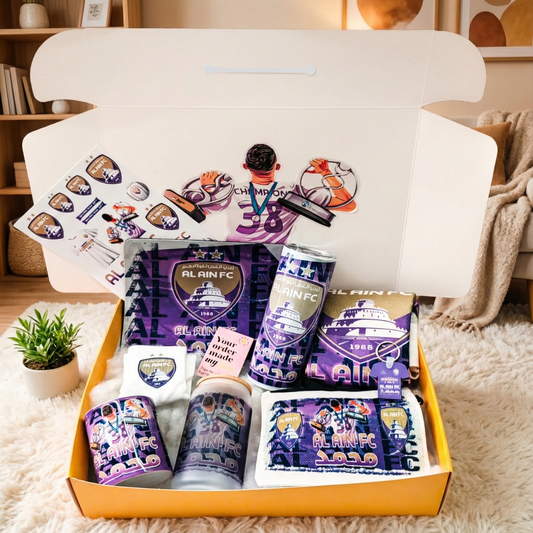 Al Ain FC Fan Box – Custom Name | Includes Tote Bag, Pouch, Mouse Pad & Drinkware Set & More