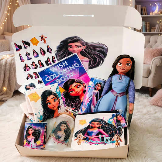Asha Wish Magic Box – Custom Name | Includes Plush Doll, Coloring Book, Tote Bag & Drinkware Set & More