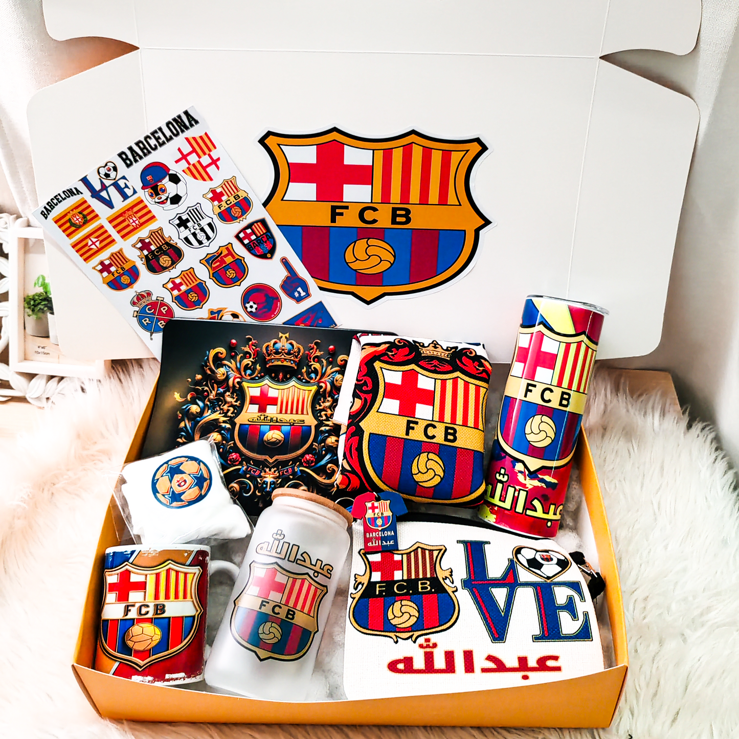 Barça Fanatic Box – Custom Name | Includes Tote Bag, Pouch, Mouse Pad & Drinkware Set & More