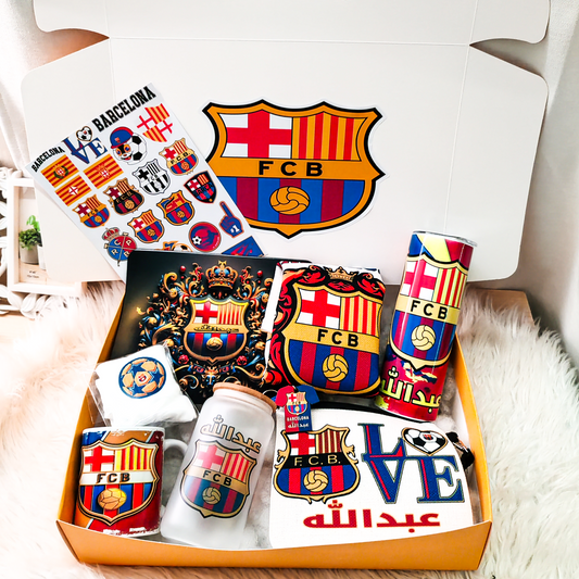 Barça Fanatic Box – Custom Name | Includes Tote Bag, Pouch, Mouse Pad & Drinkware Set & More