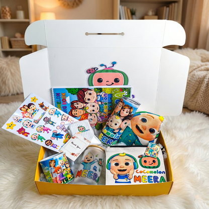 Cocomelon Playtime Box – Custom Name | Includes Coloring Book, Tote Bag, Pouch & Drinkware Set & More