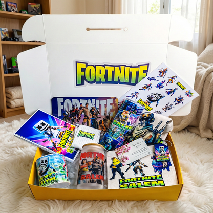 Fortnite Battle Royale Box – Custom Name | Includes Notebook, Mouse Pad, Pouch & Drinkware Set & More