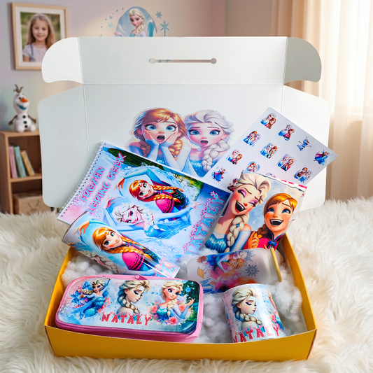 Frozen Sisters Ultimate Fan Box – Custom Name | Includes Coloring Book, Pencil Case, Tote Bag & More