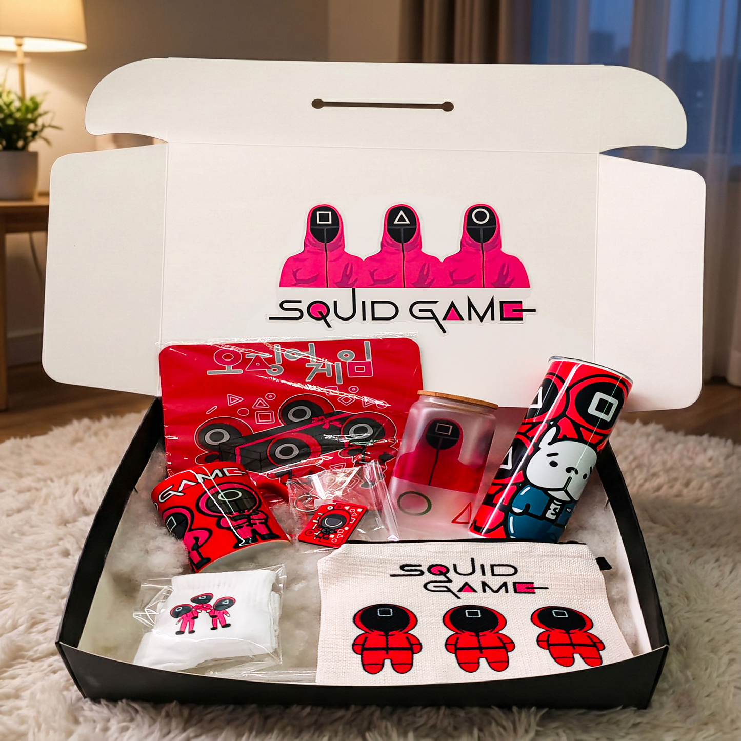 Squid Game Challenger Box – Custom Name | Includes Mouse Pad, Drinkware Set, Pouch & More